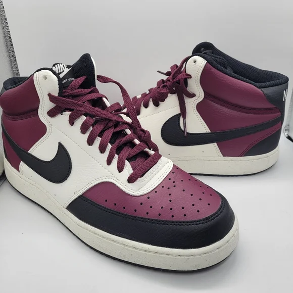 Nike Court Vision Men's Burgundy Black High-Top Sneakers US 10.5 DN 3577-600 - Picture 2 of 13
